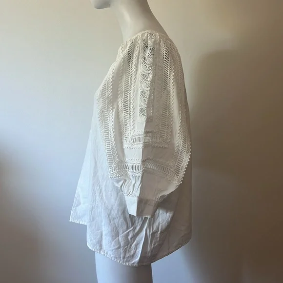 Sundance White Blouse with Lace Accents Amelie Daylight Rust Oversized Blouse - Picture 3 of 10